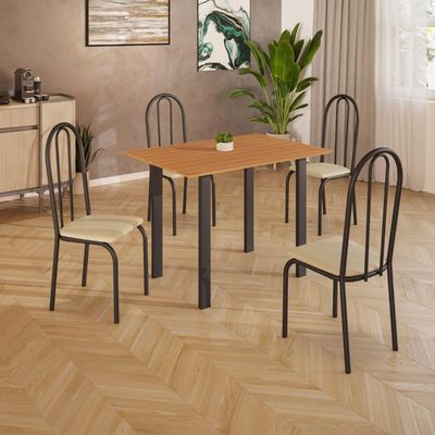 Conjunto Sala De Jantar Mila 4 Cad Ilhabela Preto F C- Creme