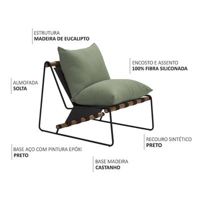 Poltrona Decorativa Turim Base Aço Preto Recouro Black Poliéster Verde - Nexta Casa
