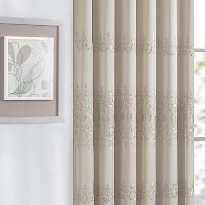 Cortina Liz Bordada Para Varão Simples 3,00m X 2,60m Com Forro 100% Poliéster - Bege