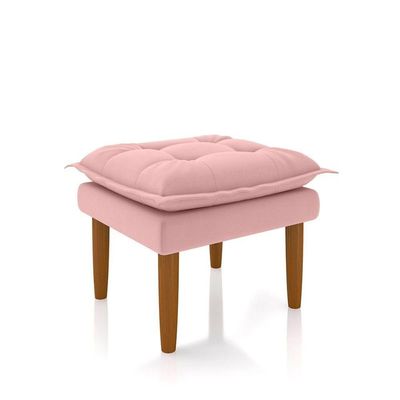 Poltrona Amamentação Confortável Com Puff Ivy Veludo Rosa