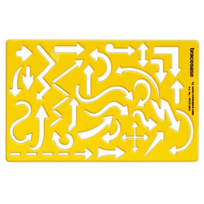 Régua Plástica com Estêncil Geométrico para Bullet Journal, Setas e Símbolos de Desenho e Marcação, 17,7 cm x 10,1 cm - Traceease Amarelo