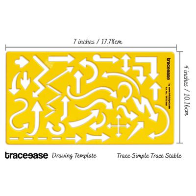 Régua Plástica com Estêncil Geométrico para Bullet Journal, Setas e Símbolos de Desenho e Marcação, 17,7 cm x 10,1 cm - Traceease Amarelo