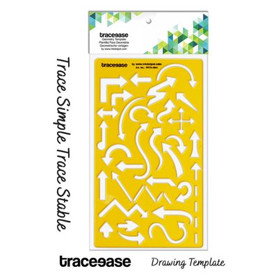 Régua Plástica com Estêncil Geométrico para Bullet Journal, Setas e Símbolos de Desenho e Marcação, 17,7 cm x 10,1 cm - Traceease Amarelo