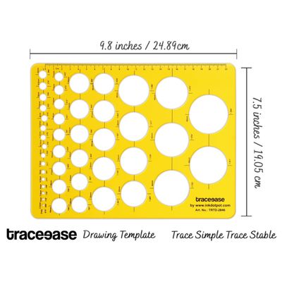 Traceease Trace Simple Trace Stable - Estêncil de Círculos Geométricos e Régua Plástica com Escala, 24,8 x 19 cm - IBA Crafts Amarelo