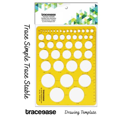 Traceease Trace Simple Trace Stable - Estêncil de Círculos Geométricos e Régua Plástica com Escala, 24,8 x 19 cm - IBA Crafts Amarelo
