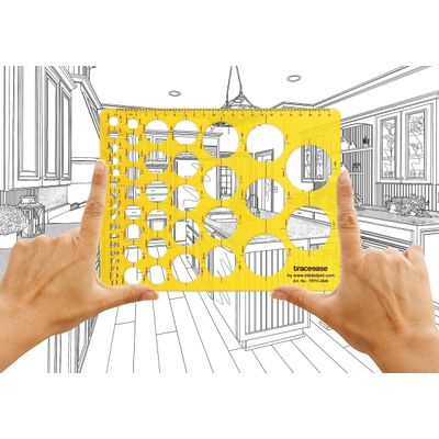 Traceease Trace Simple Trace Stable - Estêncil de Círculos Geométricos e Régua Plástica com Escala, 24,8 x 19 cm - IBA Crafts Amarelo