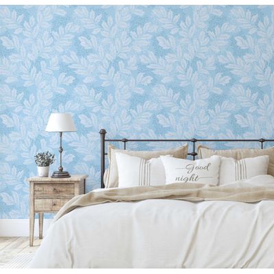 Papel de Parede Autoadesivo Vinil Removível, Motivo Clássico de Folhagem Azul, Faça-Você-Mesmo para Parede de Entrada - S4sassy 63,5 cm (L) × 609,6 cm (C) / Azul - Vinil Texturizado