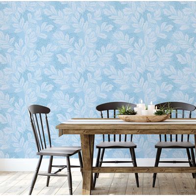 Papel de Parede Autoadesivo Vinil Removível, Motivo Clássico de Folhagem Azul, Faça-Você-Mesmo para Parede de Entrada - S4sassy 63,5 cm (L) × 609,6 cm (C) / Azul - Vinil Texturizado