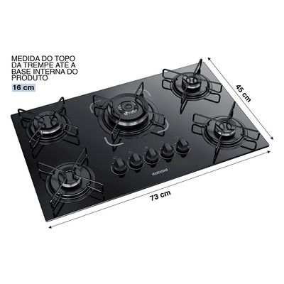 Cooktop Itatiaia Essencial 5 Bocas Com Tripla Chama Mesa de Vidro e Acendimento Superautomático Preto / Bivolt