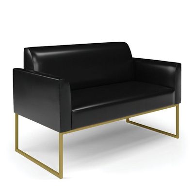 Sofá Namoradeira Com 2 Poltronas Base Industrial Dourado Marisa Corano Preto D03 - D'rossi