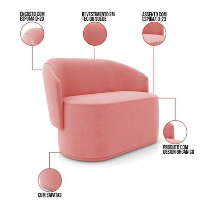 Sofá 2 Lugares Namoradeira Orgânica Para Sala Malu Suede Rosê M11 - D'rossi
