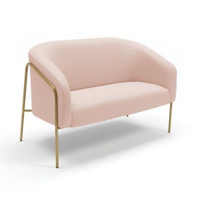 Sofá 2 Lugares Namoradeira Stella Base Industrial Alta Dourada Veludo D03 - D'rossi Cor Rose