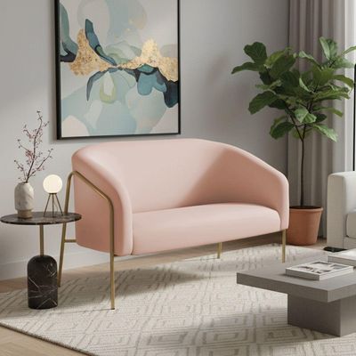 Sofá 2 Lugares Namoradeira Stella Base Industrial Alta Dourada Veludo D03 - D'rossi Cor Rose