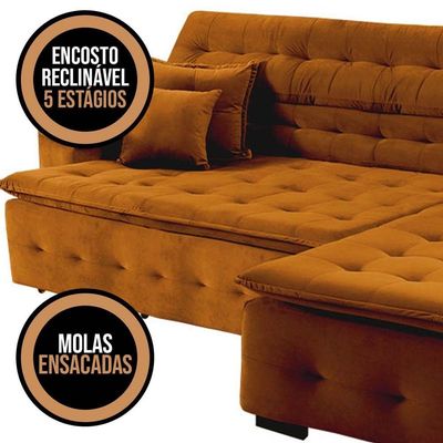Sofá Retrátil E Reclinável Com Chaise Orlando 2.20x2.10m- Sofisticato-terra