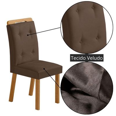 Mesa De Jantar Yasmin 180cm Tampo Com Vidro 6 Cadeiras Carol Veludo Marrom/nat/off/serig. Off