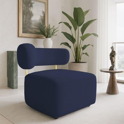 Poltrona Decorativa Orgânica Maya Veludo Azul Marinho Ferro Dourado - Pallazio