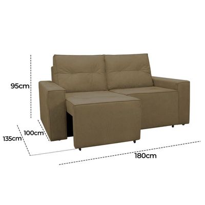 Sofá Retrátil Polo 1,80m Confortavel Para Sala Suede Herrero Cor:marrom Claro