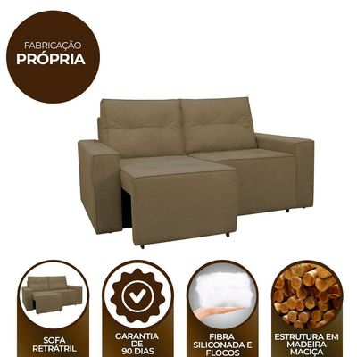 Sofá Retrátil Polo 1,80m Confortavel Para Sala Suede Herrero Cor:marrom Claro