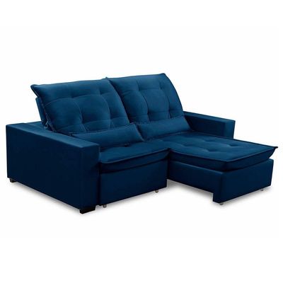 Sofa Retratil Reclinavel 2 Lugares 1,90m Atlantis Veludo Azul Marinho Lansofbr