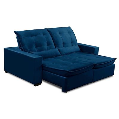 Sofa Retratil Reclinavel 2 Lugares 1,90m Atlantis Veludo Azul Marinho Lansofbr