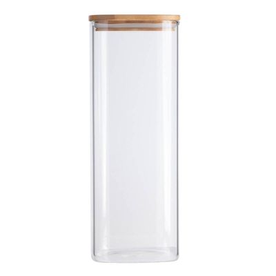 Pote Hermético de Vidro 1,9L Borea Oikos 25cm Tampa de Bambu Porta Mantimentos Espaguete