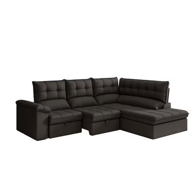 Sofá de Canto Luizzi Capri Slim 2.90m Estrutura Madeira Maciça Espuma D28 Marrom