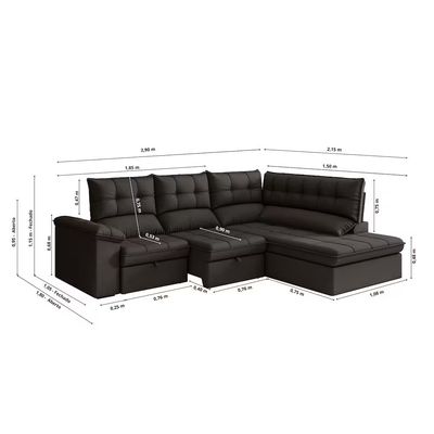 Sofá de Canto Luizzi Capri Slim 2.90m Estrutura Madeira Maciça Espuma D28 Marrom