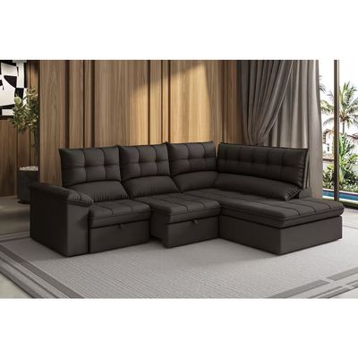 Sofá de Canto Luizzi Capri Slim 2.90m Estrutura Madeira Maciça Espuma D28 Marrom