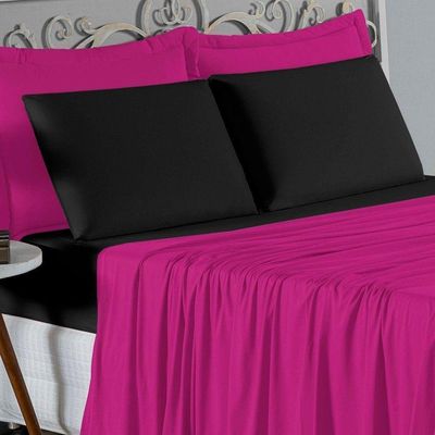 Jogo De Cama Solteiro Nobre 3 Peças Lençol Com Elástico De 30cm De Altura Malha 100% Algodão - Pink / Preto
