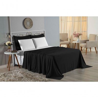 Jogo De Cama Queen Nobre 4 Peças Lençol Com Elástico De 30cm De Altura Malha 100% Algodão - Preto / Branco