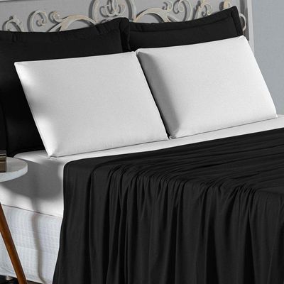 Jogo De Cama Queen Nobre 4 Peças Lençol Com Elástico De 30cm De Altura Malha 100% Algodão - Preto / Branco