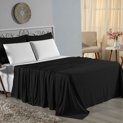 Jogo De Cama Queen Nobre 4 Peças Lençol Com Elástico De 30cm De Altura Malha 100% Algodão - Preto / Branco