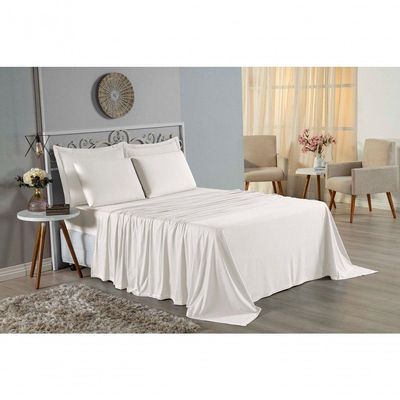 Jogo De Cama Casal Nobre 4 Peças Lençol Com Elástico De 30cm De Altura Malha 100% Algodão - Palha