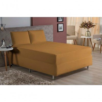 Jogo De Cama Casal Nobre 3 Peças Luva De Box 55cm De Altura Malha 100% Algodão - Cobre