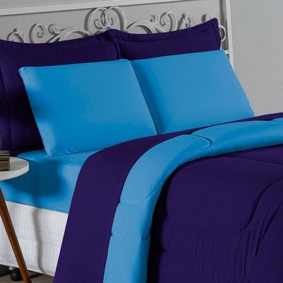 Edredom Casal Nobre 1 Peça Dupla Face 2,00m X 2,20m Malha 100% Algodão - Roxo / Turquesa
