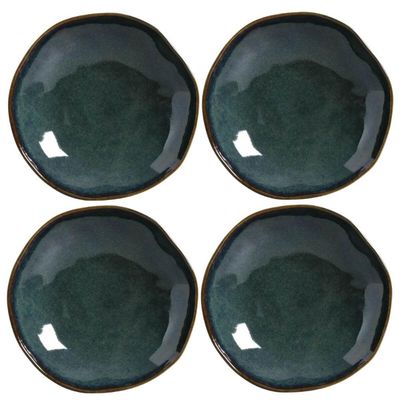 Jogo 4 Pratos Fundos 21cm Cerâmica Orgânico Oceano Azul Porto Brasil Stoneware Sopa Caldo