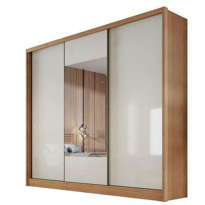 Guarda Roupa Casal Com Espelho 3 Portas 8 Gavetas - Arezzo Plus-cumaru Off White - Móveis Horizonte