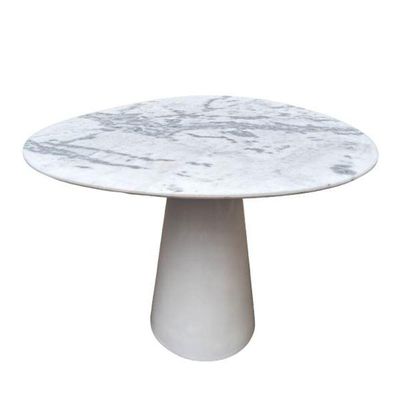Mesa De Jantar Cone Redonda Orgânica Sol 90x80cm Marmore Branco Extra