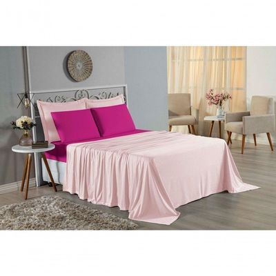 Jogo De Cama Solteiro Nobre 3 Peças Lençol Com Elástico De 30cm De Altura Malha 100% Algodão - Rosa / Pink