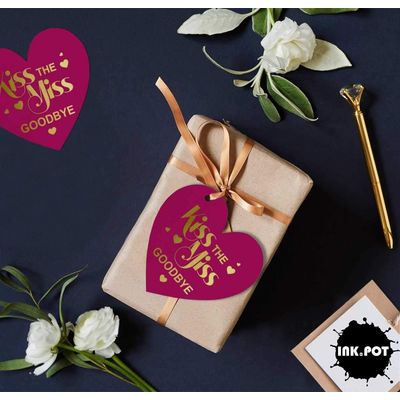 Etiquetas Suspensas de Papel com Acabamento Metalizado para Lembrancinhas de Chá de Noiva 'Beije a Noiva e Diga Adeus' - Inkdotpot 50 Etiquetas Metalizadas / Rosa - Dourado