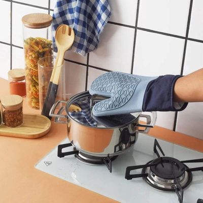 Jogo 2 Luvas Para Forno De Silicone Com Proteção Térmica Oikos Azul Manga Longa 37cm