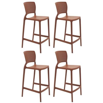 Jogo 4 Banquetas Plásticas Tramontina Summa Safira Cadeiras Altas com Encosto Terracota Bancada Bar