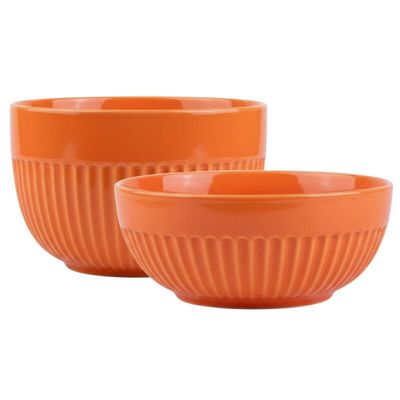 Conjunto 2 Tigelas Porcelana Canelada Laranja 2990ml e 630ml Germer Assar e Servir