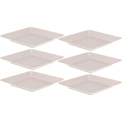 Jogo 6 Pratos Plásticos Quadrados 22,5cm Bege Ou Restaurante Buffet Sobremesas Saladas
