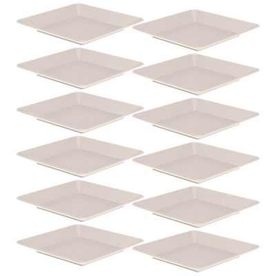 Jogo 12 Pratos Plásticos Quadrados 22,5cm Saladas Aperitivos Sobremesa Restaurantes Buffet Ou Bege
