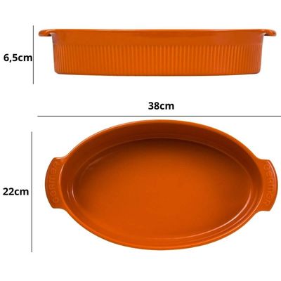 Forma Laranja 38x22cm Travessa Porcelana Germer Oval 2,9L Grande Assar e Servir