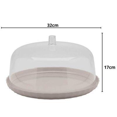 Boleira com Tampa 30cm Ou Break Porta Bolo Pudim Plástico Bege Tampa Transparente Sem Pé