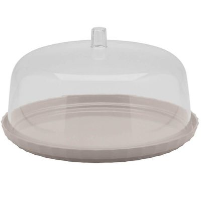 Boleira com Tampa 30cm Ou Break Porta Bolo Pudim Plástico Bege Tampa Transparente Sem Pé