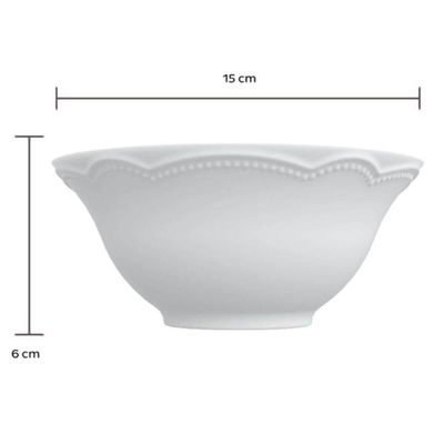 Bowl Relevo Cottage Tigela Sobremesa 510ml Porcelana Branco Avulso 15cm
