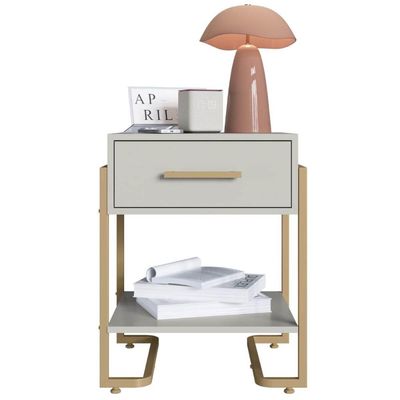 Mesa de Cabeceira Quarto com 1 Gaveta Criado Mudo Industrial 49cm Arenas Champanhe Placa e Ponto